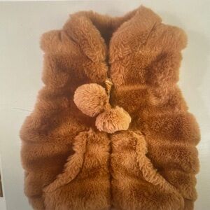 Kids Faux Fur Pom-Pom Vest - Brown
